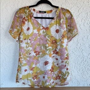 Floral Women's Top - Pink and Orange